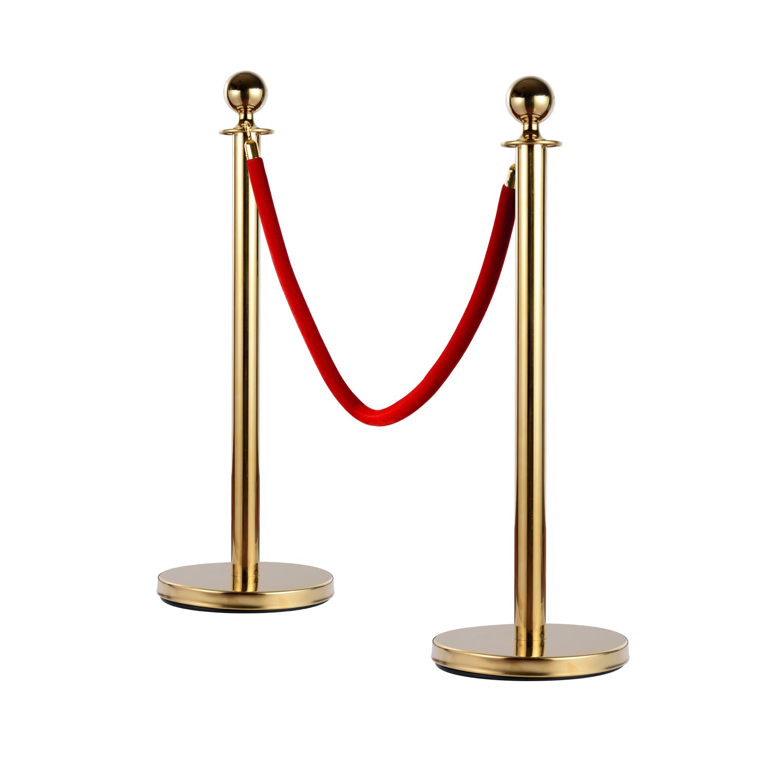 Queue Barrier Posts with Red Flannel Ropes Stainless Steel Ф32 x 95CM Gold