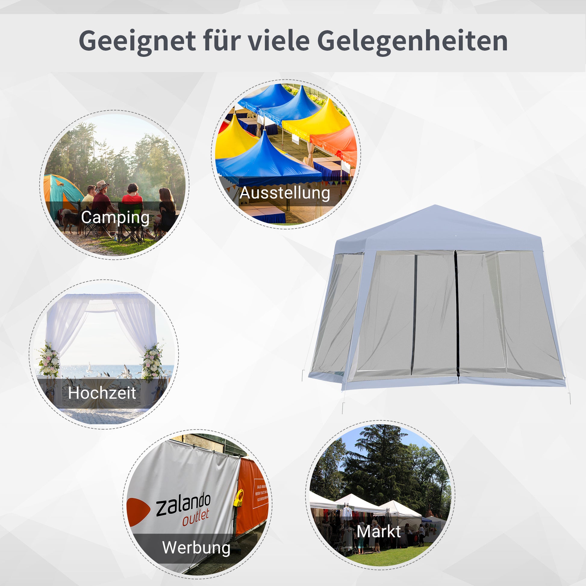 garden pavilion pavilion party tent weatherproof tent with mosquito net metal + polyester Gray 3 x 3 m