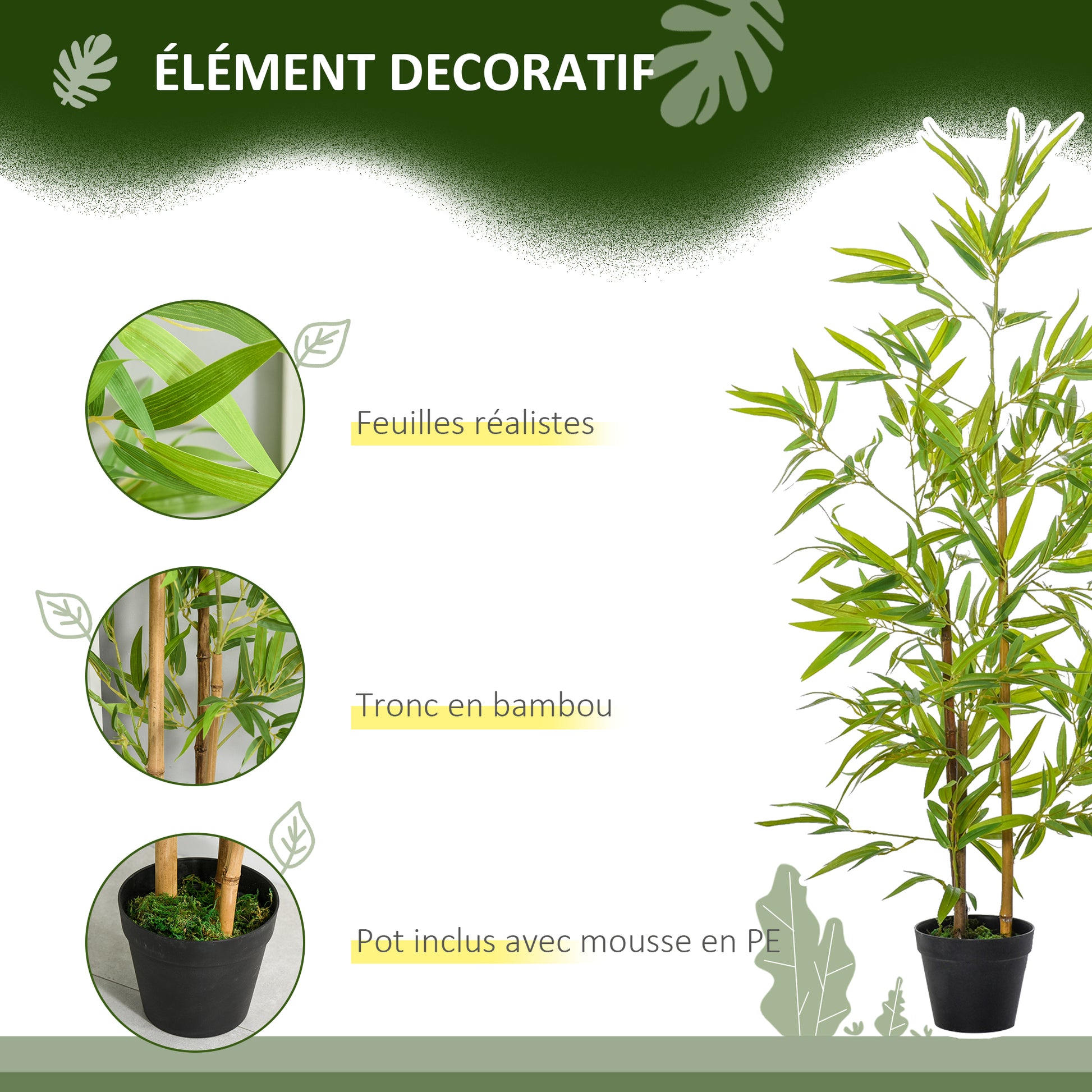 Set of 2 Artificial Bamboo Trees Height 1.2m 369 Realistic Dense Leaves Pot Included Black with Green Lichen