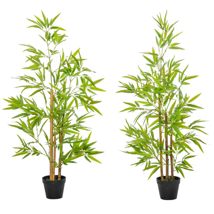 Set of 2 Artificial Bamboo Trees Height 1.2m 369 Realistic Dense Leaves Pot Included Black with Green Lichen