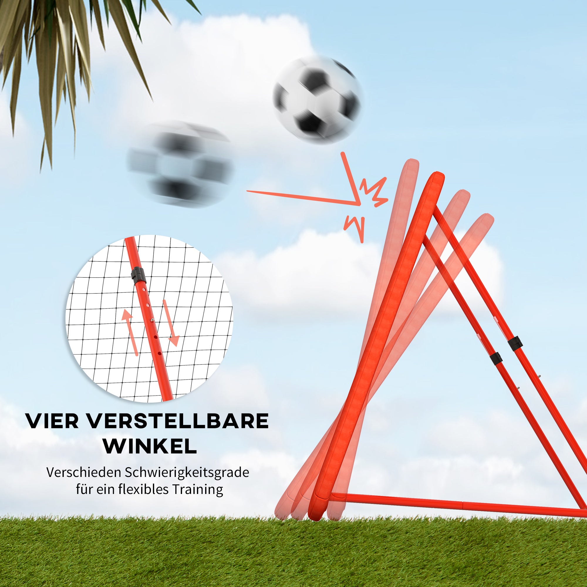 Football Rebounder, Rebound Wall with Protective Edge Pegs, Adjustable in 5 Levels, Portable Rebound, Football Goal for Teens, Rebound Wall for Handball Training 128x118x120cm, Red