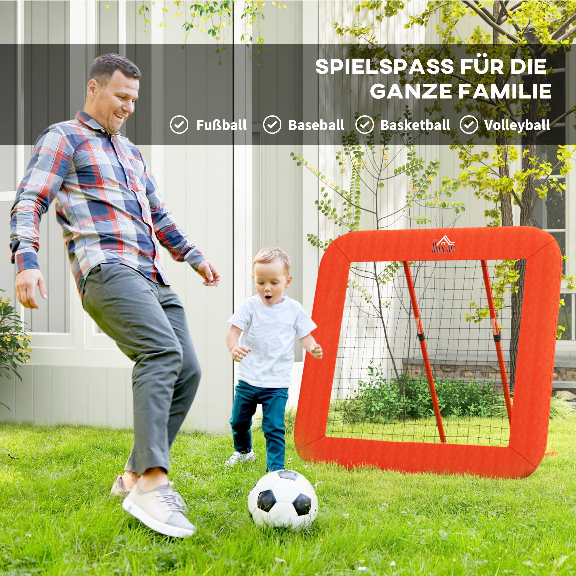 Football Rebounder, Rebound Wall with Protective Edge Pegs, Adjustable in 5 Levels, Portable Rebound, Football Goal for Teens, Rebound Wall for Handball Training 128x118x120cm, Red