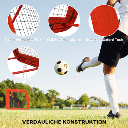 Football Rebounder, Rebound Wall with Protective Edge Pegs, Adjustable in 5 Levels, Portable Rebound, Football Goal for Teens, Rebound Wall for Handball Training 128x118x120cm, Red