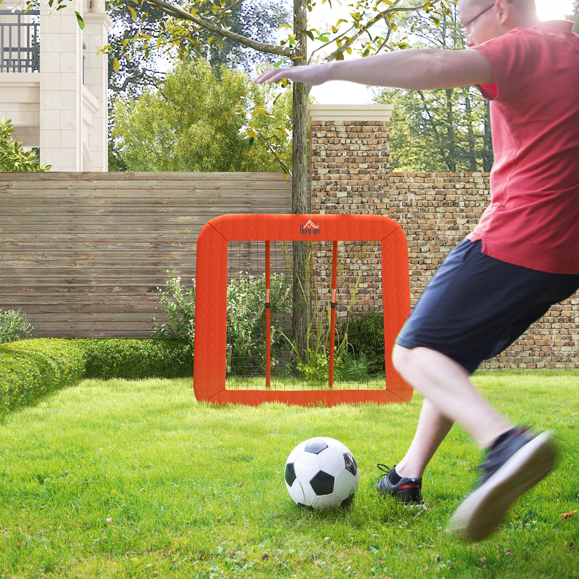 Football Rebounder, Rebound Wall with Protective Edge Pegs, Adjustable in 5 Levels, Portable Rebound, Football Goal for Teens, Rebound Wall for Handball Training 128x118x120cm, Red