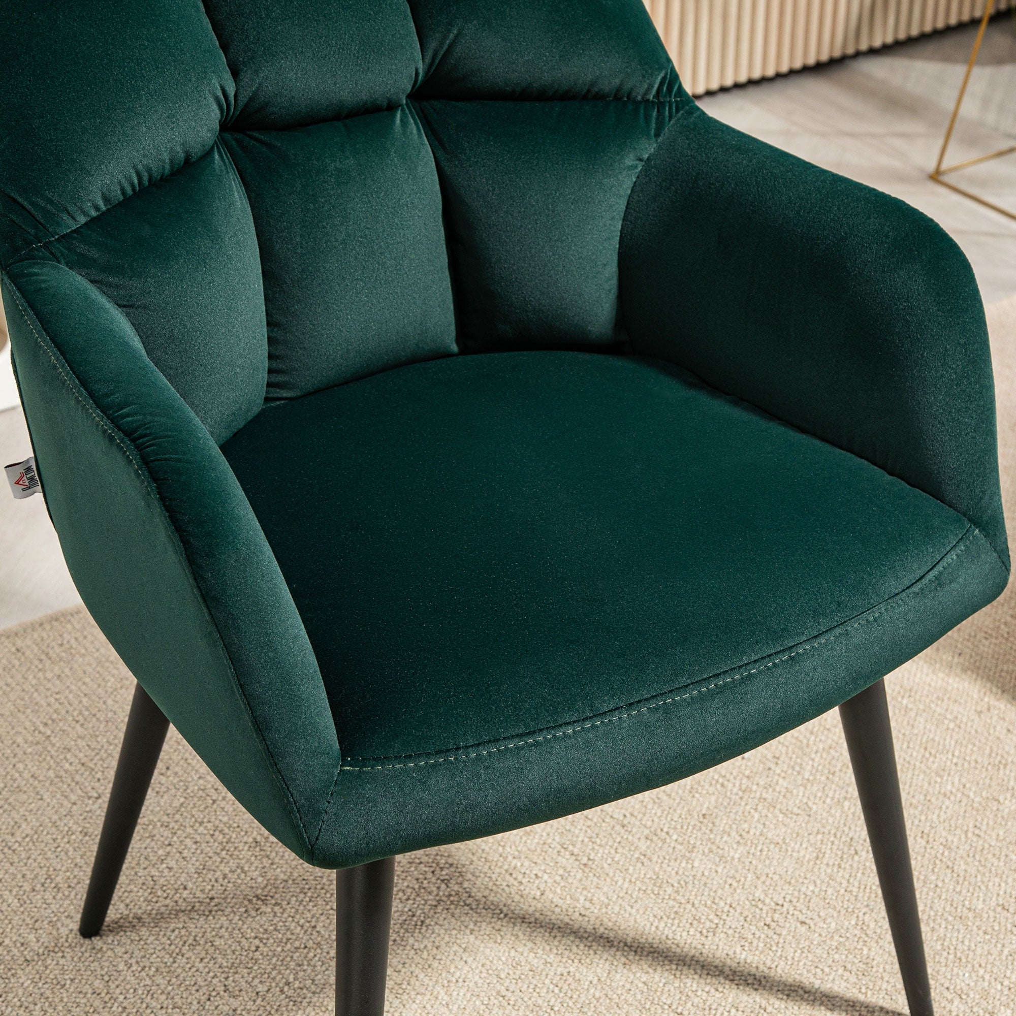 Armchair Lounge Chair with Armrest, Velvet Look, Upholstered Recliner with Steel Legs, Dining Chair for Living Room, Bedroom, Dark Green