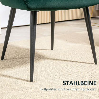 Armchair Lounge Chair with Armrest, Velvet Look, Upholstered Recliner with Steel Legs, Dining Chair for Living Room, Bedroom, Dark Green