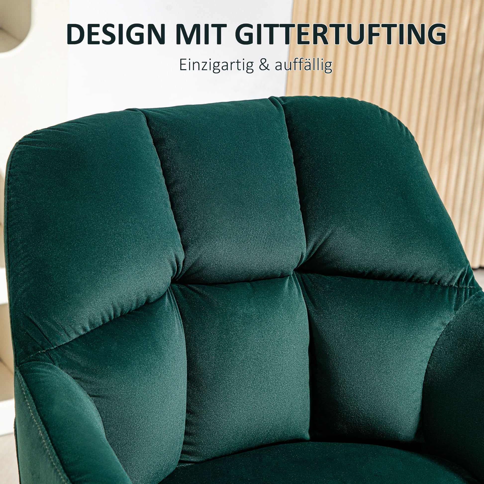 Armchair Lounge Chair with Armrest, Velvet Look, Upholstered Recliner with Steel Legs, Dining Chair for Living Room, Bedroom, Dark Green