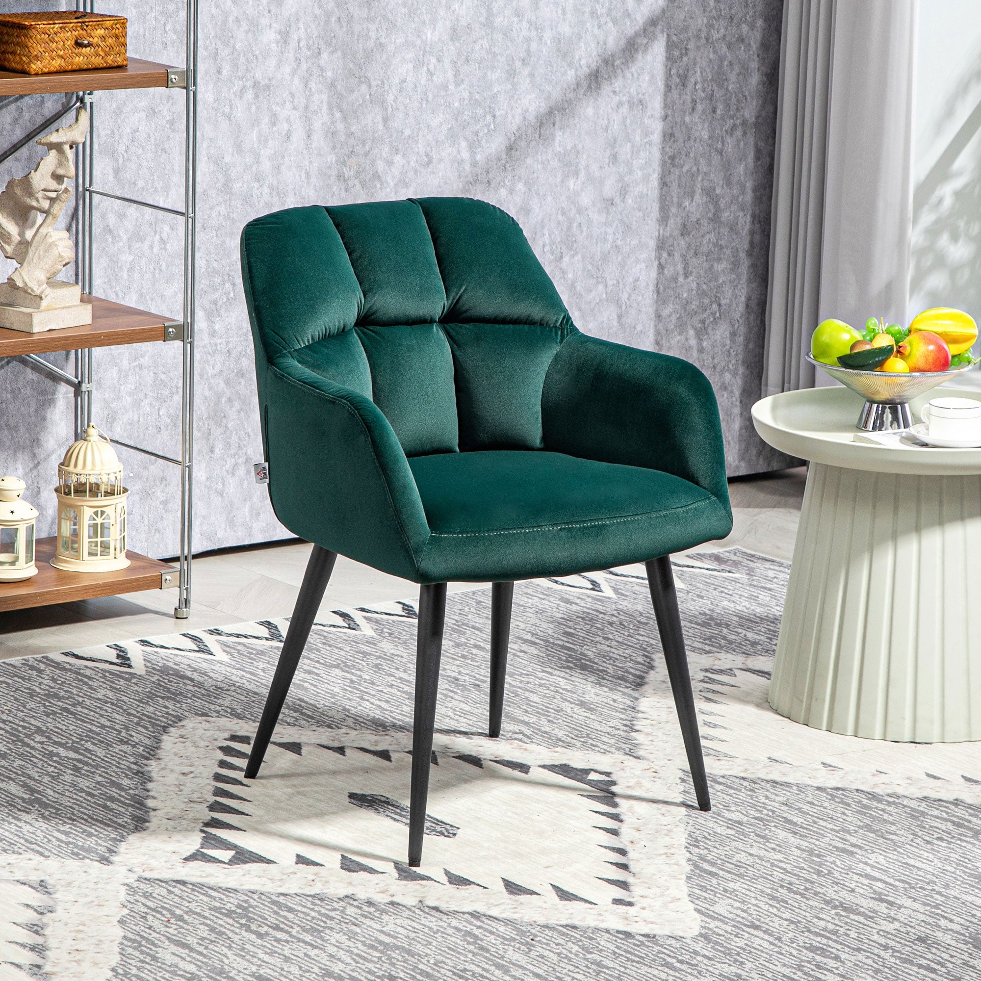 Armchair Lounge Chair with Armrest, Velvet Look, Upholstered Recliner with Steel Legs, Dining Chair for Living Room, Bedroom, Dark Green
