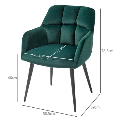 Armchair Lounge Chair with Armrest, Velvet Look, Upholstered Recliner with Steel Legs, Dining Chair for Living Room, Bedroom, Dark Green