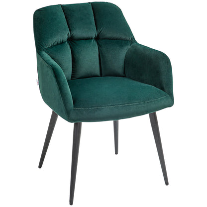 Armchair Lounge Chair with Armrest, Velvet Look, Upholstered Recliner with Steel Legs, Dining Chair for Living Room, Bedroom, Dark Green