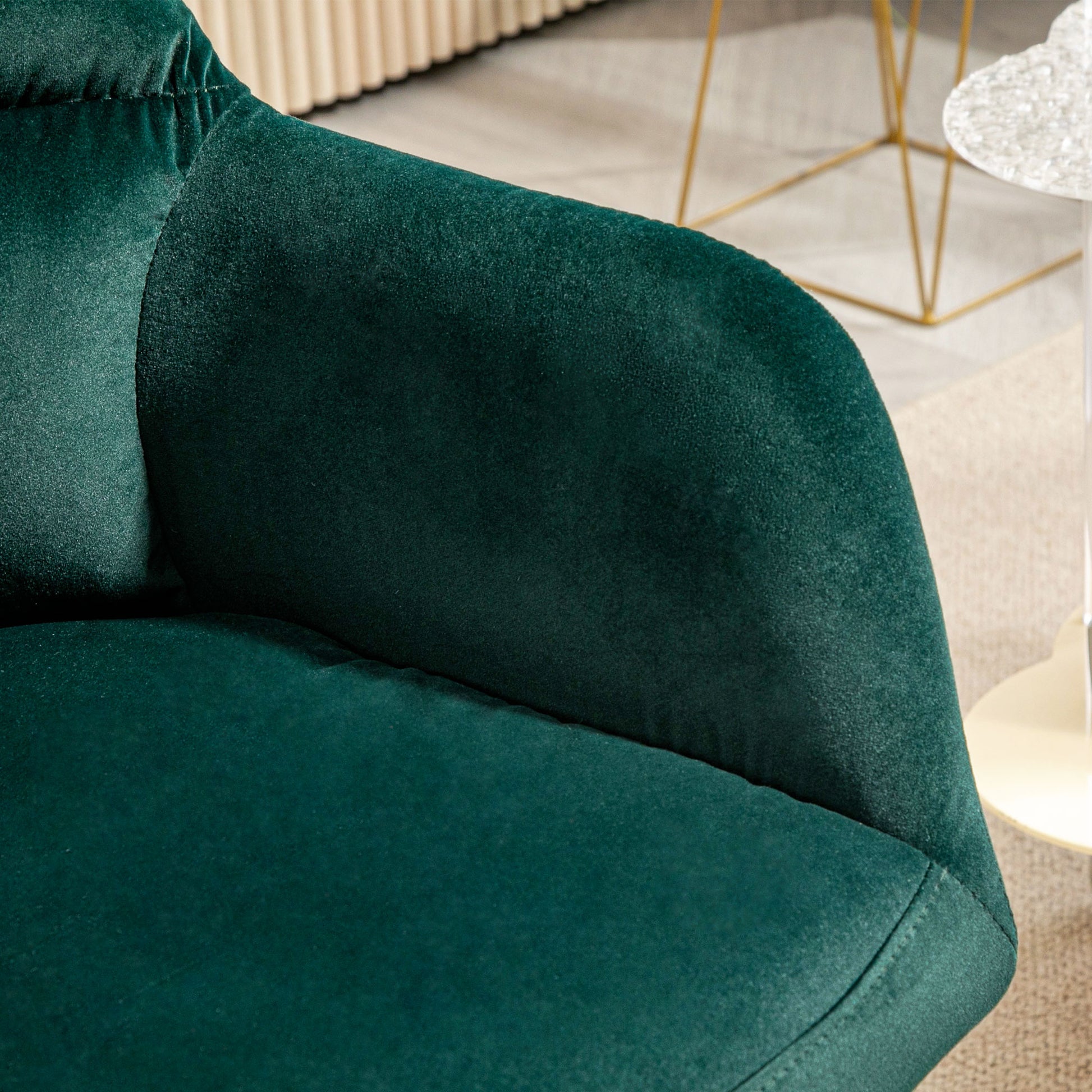Armchair Lounge Chair with Armrest, Velvet Look, Upholstered Recliner with Steel Legs, Dining Chair for Living Room, Bedroom, Dark Green