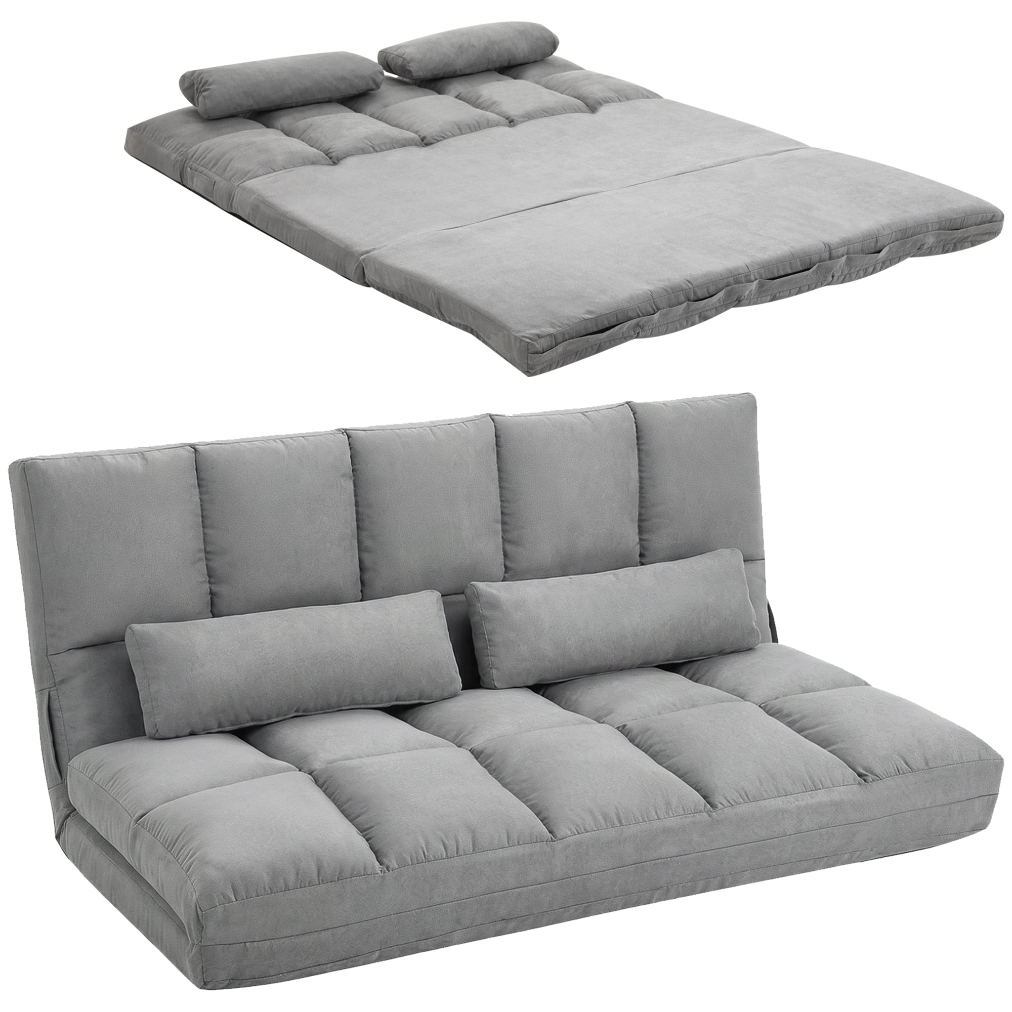 2-in-1 Floor Sofa Bed with 3-Position Backrest & 5-Position Headrest, Foldable Sleeper Chair, Light Gray (130 x 73 x 60 cm / 51.2 x 28.7 x 23.6 in)