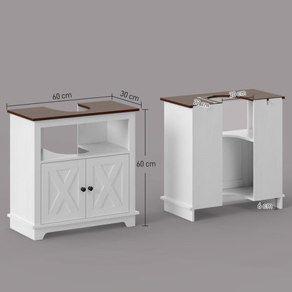 Wood Under Sink Bathroom Cabinet Floor Standing Vanity Unit with 2 Doors and Shelf 60x30x60 cm White