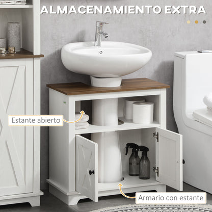 Wood Under Sink Bathroom Cabinet Floor Standing Vanity Unit with 2 Doors and Shelf 60x30x60 cm White