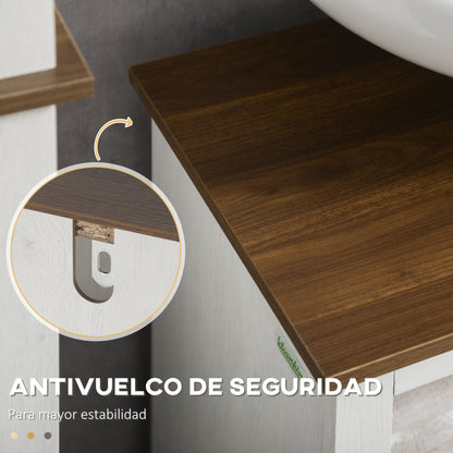 Wood Under Sink Bathroom Cabinet Floor Standing Vanity Unit with 2 Doors and Shelf 60x30x60 cm White