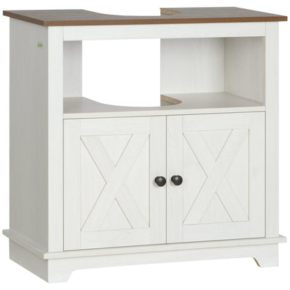 Wood Under Sink Bathroom Cabinet Floor Standing Vanity Unit with 2 Doors and Shelf 60x30x60 cm White