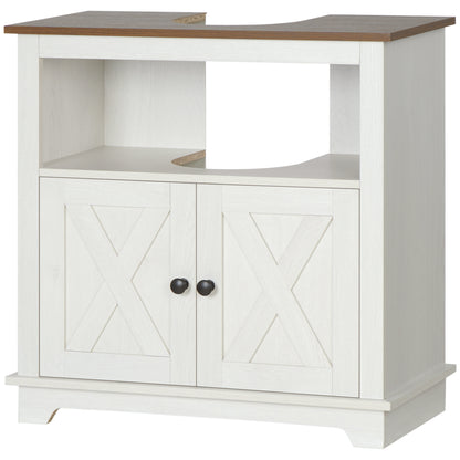 Wood Under Sink Bathroom Cabinet Floor Standing Vanity Unit with 2 Doors and Shelf 60x30x60 cm White