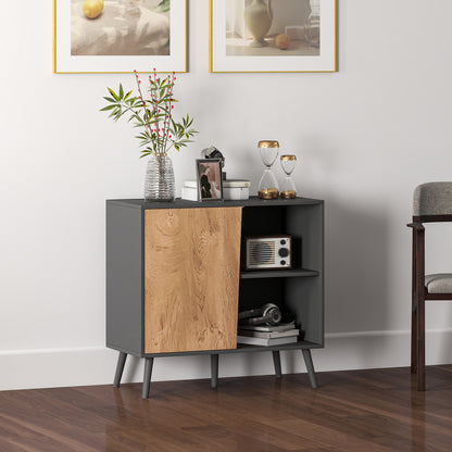 Sideboard Buffet with Cabinet and Storage Compartment with Adjustable Shelves on 3 Levels, Modern Cabinet with Pine Wood Legs, 80x39x76 cm, Dark Gray