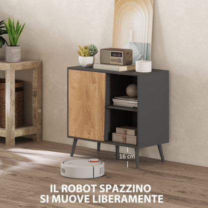 Sideboard Buffet with Cabinet and Storage Compartment with Adjustable Shelves on 3 Levels, Modern Cabinet with Pine Wood Legs, 80x39x76 cm, Dark Gray