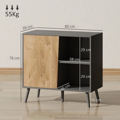Sideboard Buffet with Cabinet and Storage Compartment with Adjustable Shelves on 3 Levels, Modern Cabinet with Pine Wood Legs, 80x39x76 cm, Dark Gray