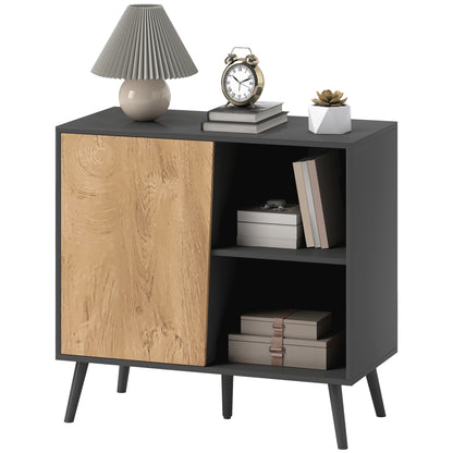 Sideboard Buffet with Cabinet and Storage Compartment with Adjustable Shelves on 3 Levels, Modern Cabinet with Pine Wood Legs, 80x39x76 cm, Dark Gray