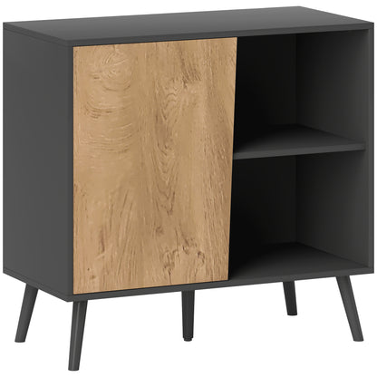 Sideboard Buffet with Cabinet and Storage Compartment with Adjustable Shelves on 3 Levels, Modern Cabinet with Pine Wood Legs, 80x39x76 cm, Dark Gray