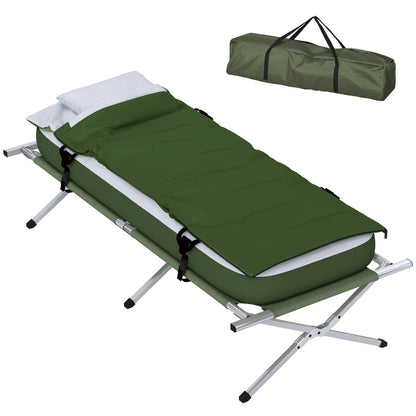 Folding Camping Bed with Pillow Mattress Carry Bag Pump 193 x 78 cm Guest Bed for Adults Camping Cot Green
