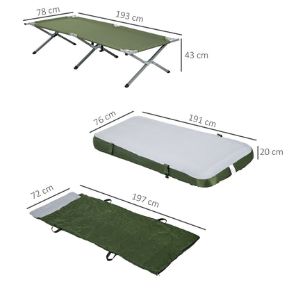 Folding Camping Bed with Pillow Mattress Carry Bag Pump 193 x 78 cm Guest Bed for Adults Camping Cot Green