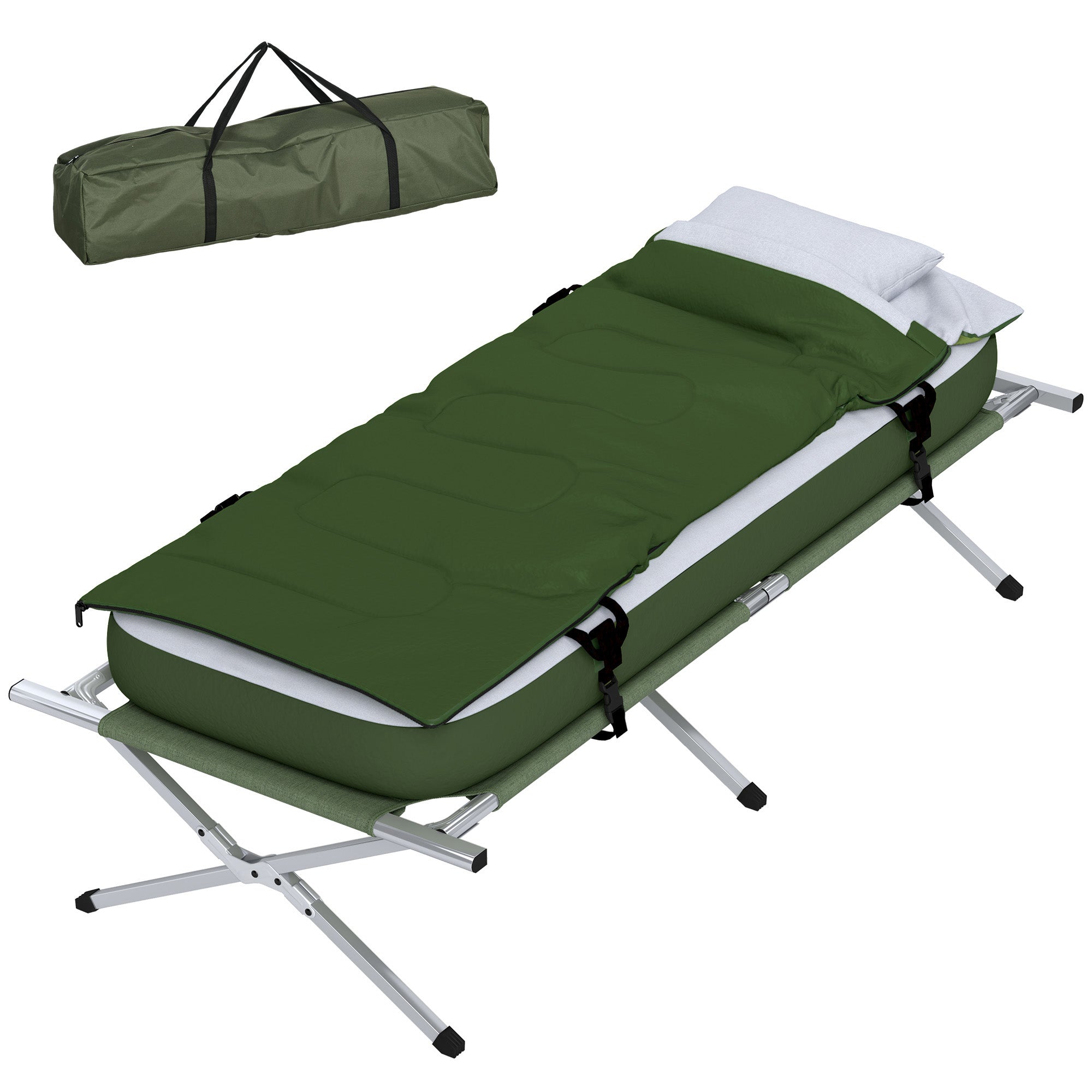 Folding Camping Bed with Pillow Mattress Carry Bag Pump 193 x 78 cm Guest Bed for Adults Camping Cot Green
