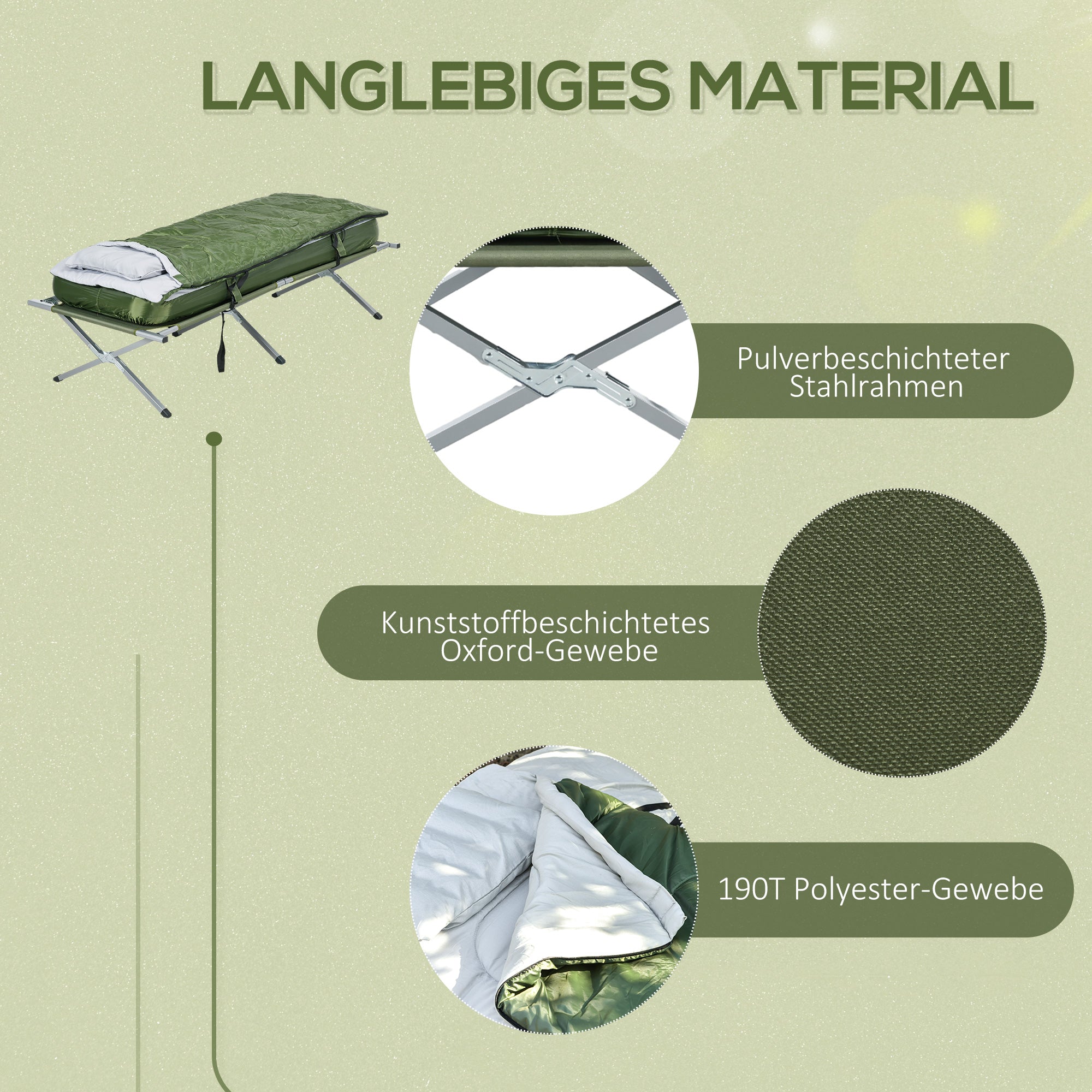 Folding Camping Bed with Pillow Mattress Carry Bag Pump 193 x 78 cm Guest Bed for Adults Camping Cot Green