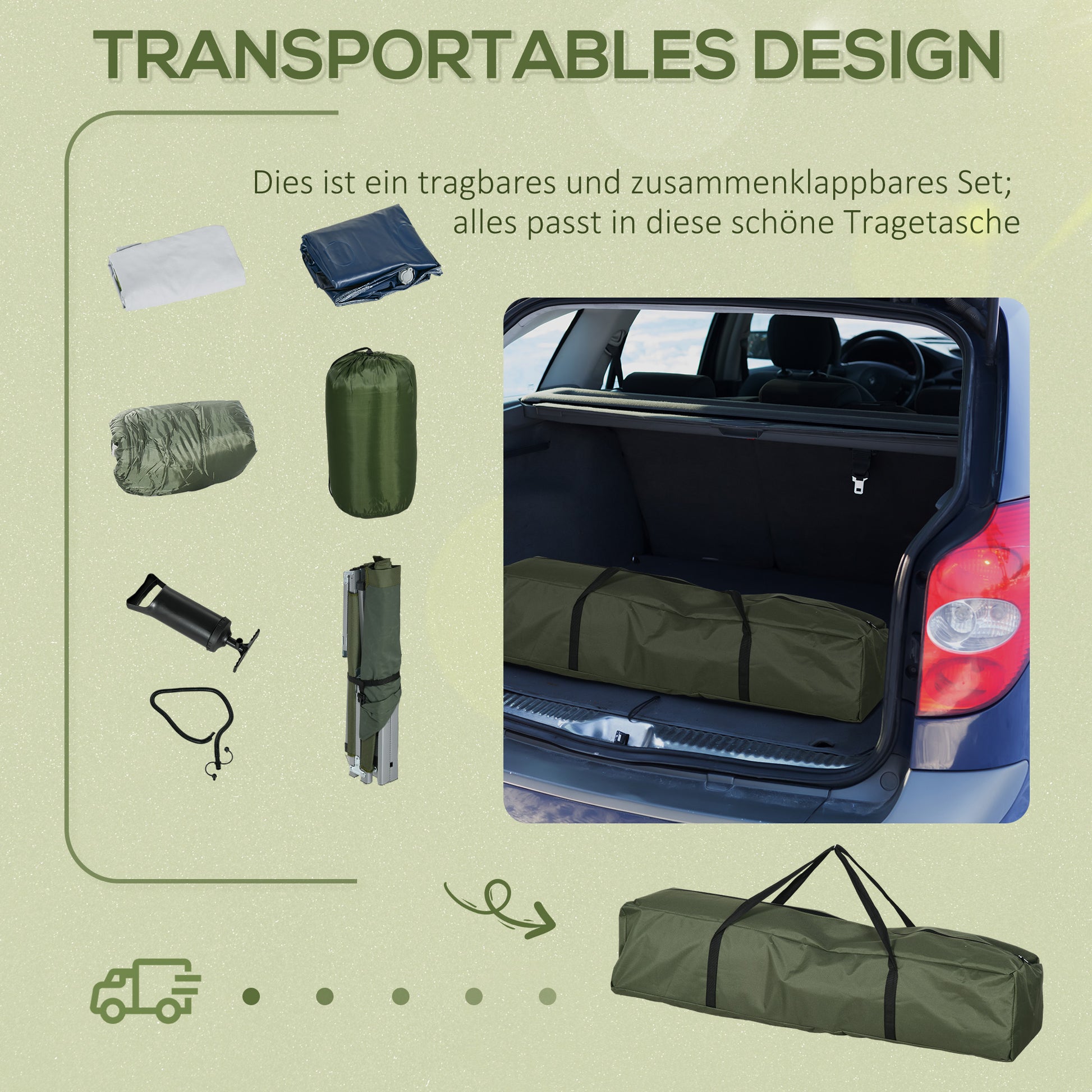 Folding Camping Bed with Pillow Mattress Carry Bag Pump 193 x 78 cm Guest Bed for Adults Camping Cot Green