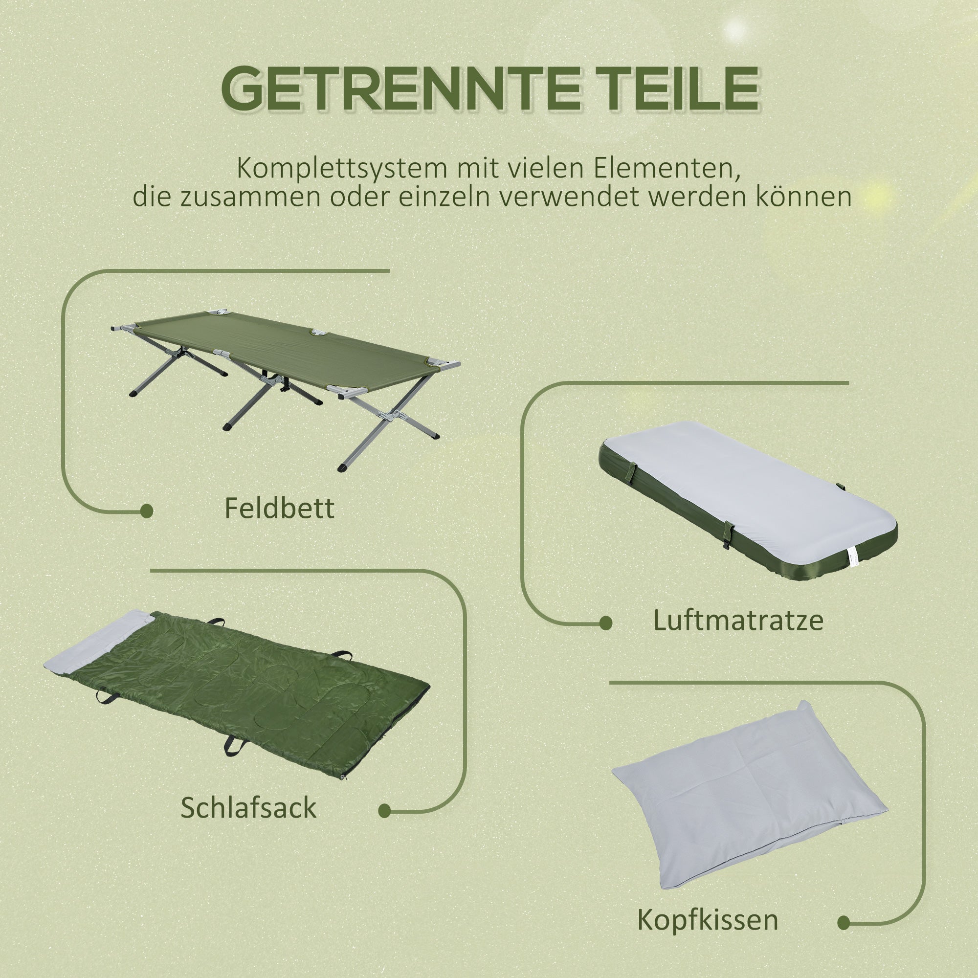 Folding Camping Bed with Pillow Mattress Carry Bag Pump 193 x 78 cm Guest Bed for Adults Camping Cot Green