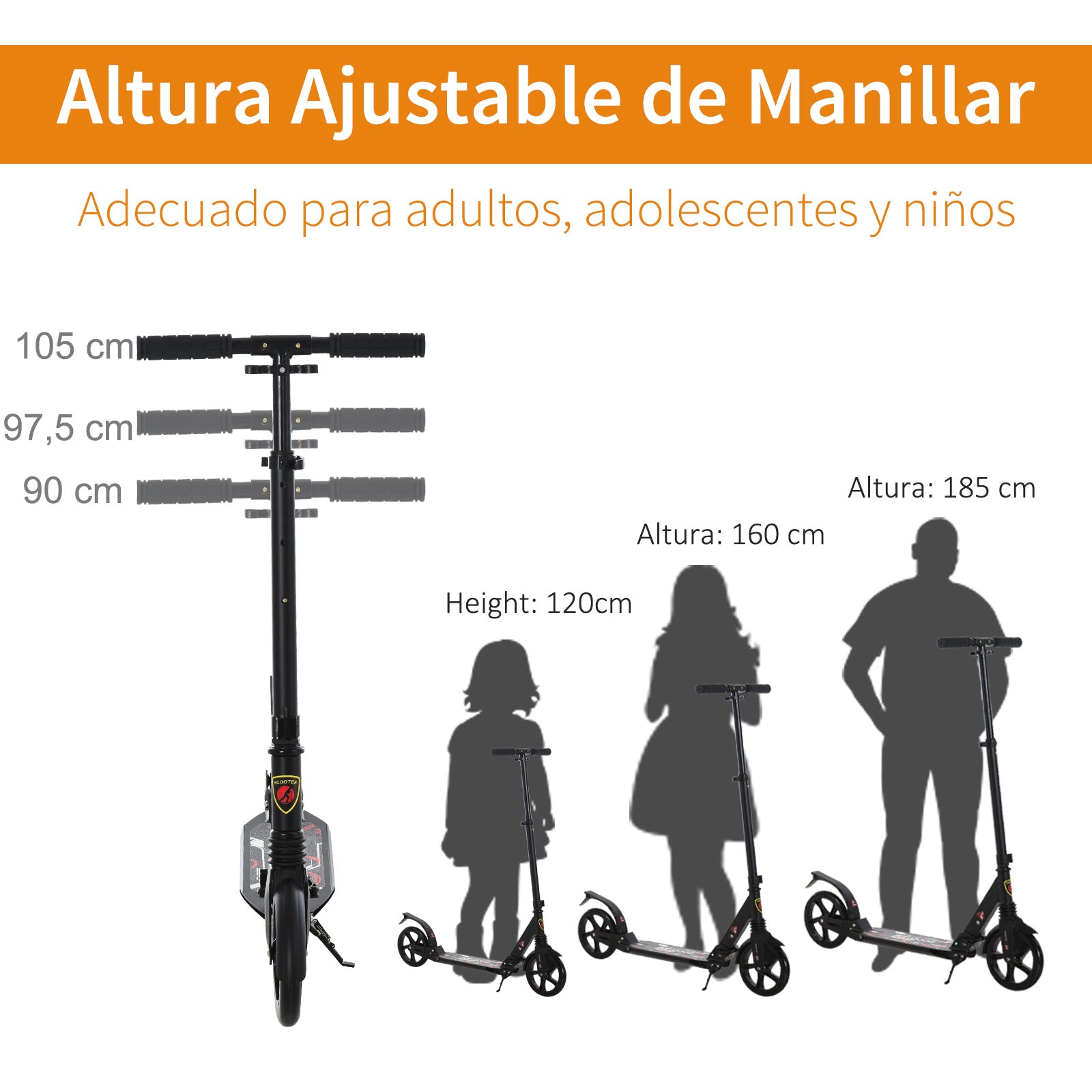 Foldable Scooter with Adjustable Height Handlebar Lightweight Scooter for Adults and Kids (Over 14 years old) Skateboard Type with Large 200mm Wheels Aluminum Load 220lbs