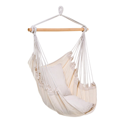 Outdoor Hanging Hammock Chair Swing with 2 Cushions, Cotton-Blend Fabric — Cream