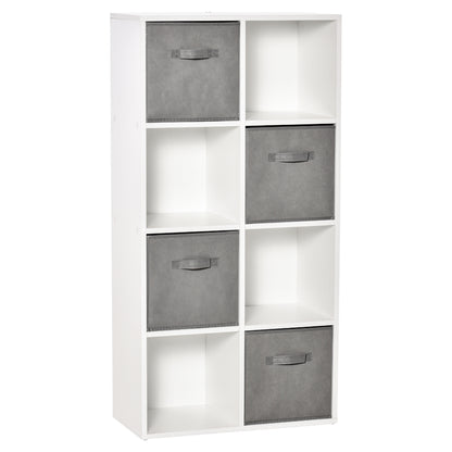 8-Cube Bookshelf Modular Bookcase with 4 Removable Non-Woven Fabric Drawers for Office Study Bedroom 61.5x30x121.6 cm White and Gray