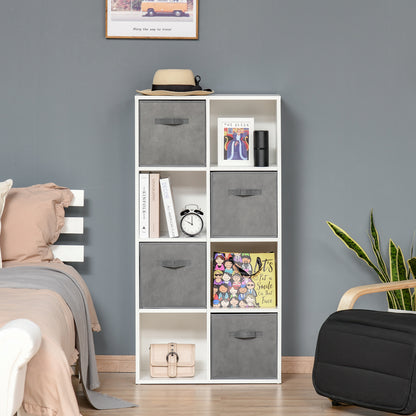 8-Cube Bookshelf Modular Bookcase with 4 Removable Non-Woven Fabric Drawers for Office Study Bedroom 61.5x30x121.6 cm White and Gray