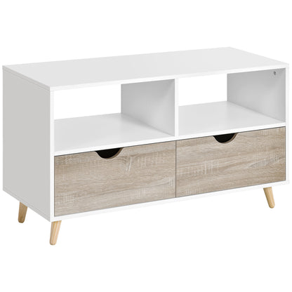 Low Scandinavian Style TV Stand 2 Drawers Light Oak White