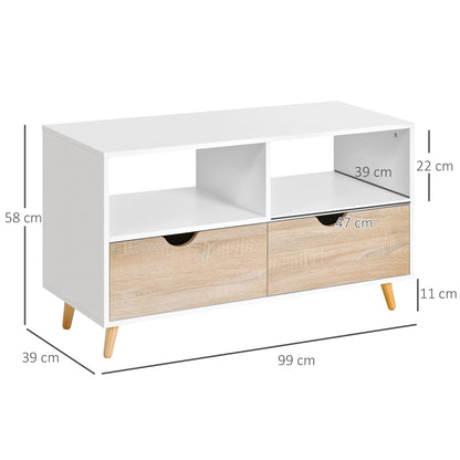 Low Scandinavian Style TV Stand 2 Drawers Light Oak White