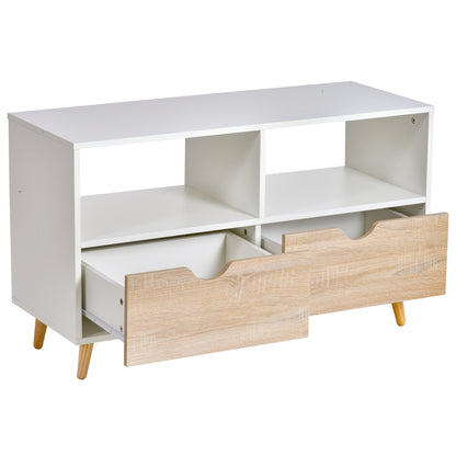 Low Scandinavian Style TV Stand 2 Drawers Light Oak White