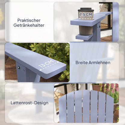 Adirondack Garden Chair with Cup Holder Garden Lounger Balcony Chair Solid Wood Gray 72.5 x 97 x 93 cm
