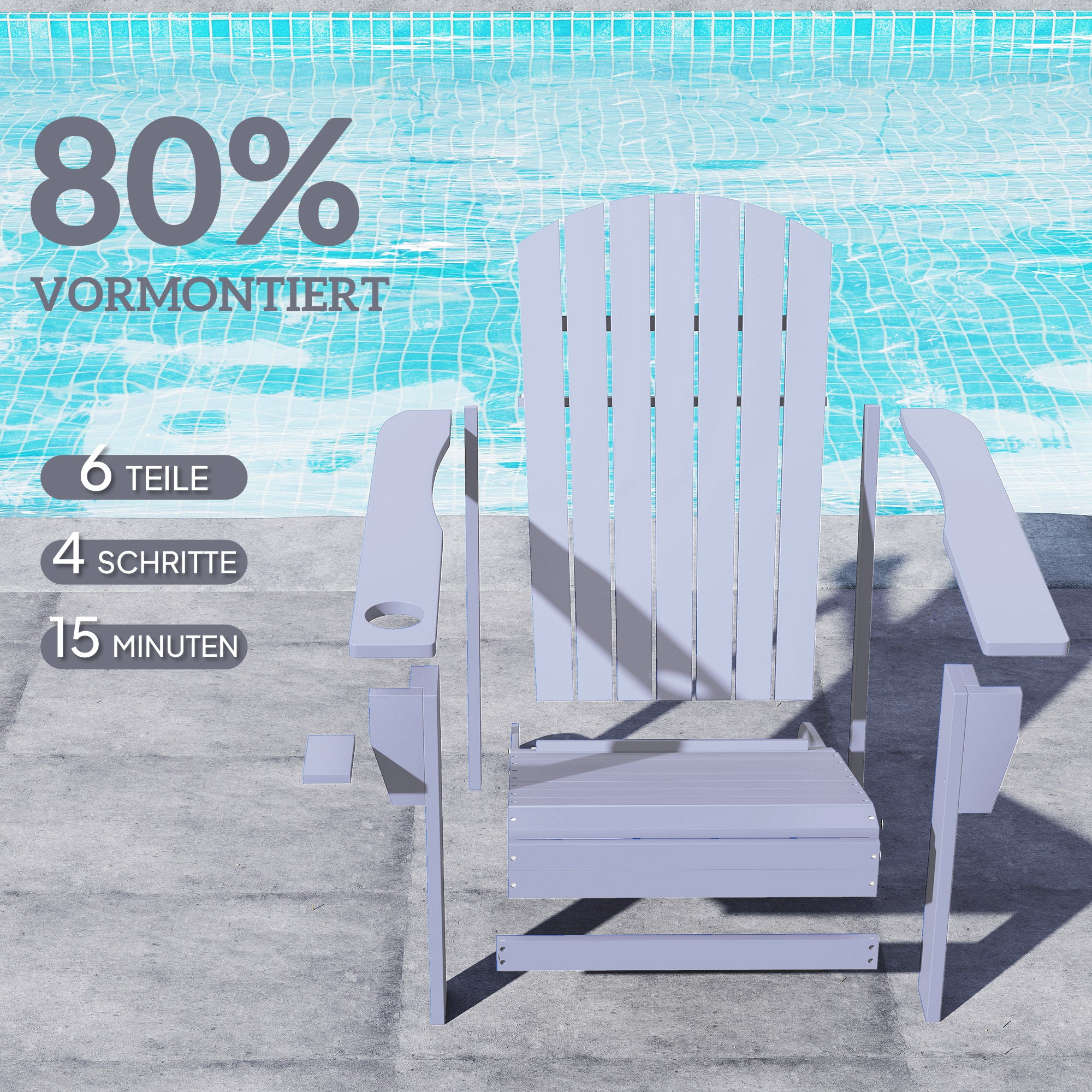 Adirondack Garden Chair with Cup Holder Garden Lounger Balcony Chair Solid Wood Gray 72.5 x 97 x 93 cm