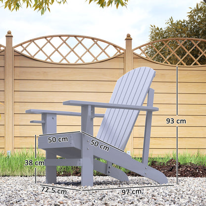 Adirondack Garden Chair with Cup Holder Garden Lounger Balcony Chair Solid Wood Gray 72.5 x 97 x 93 cm