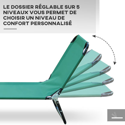 Sun Lounger, Folding Chaise Lounge, Reclining Sunbed in Oxford Fabric, Outdoor Garden Sun Lounger for Beach, Relaxing, Camping, Pool, Terrace, 188 x 56 x 28 cm, Dark Green