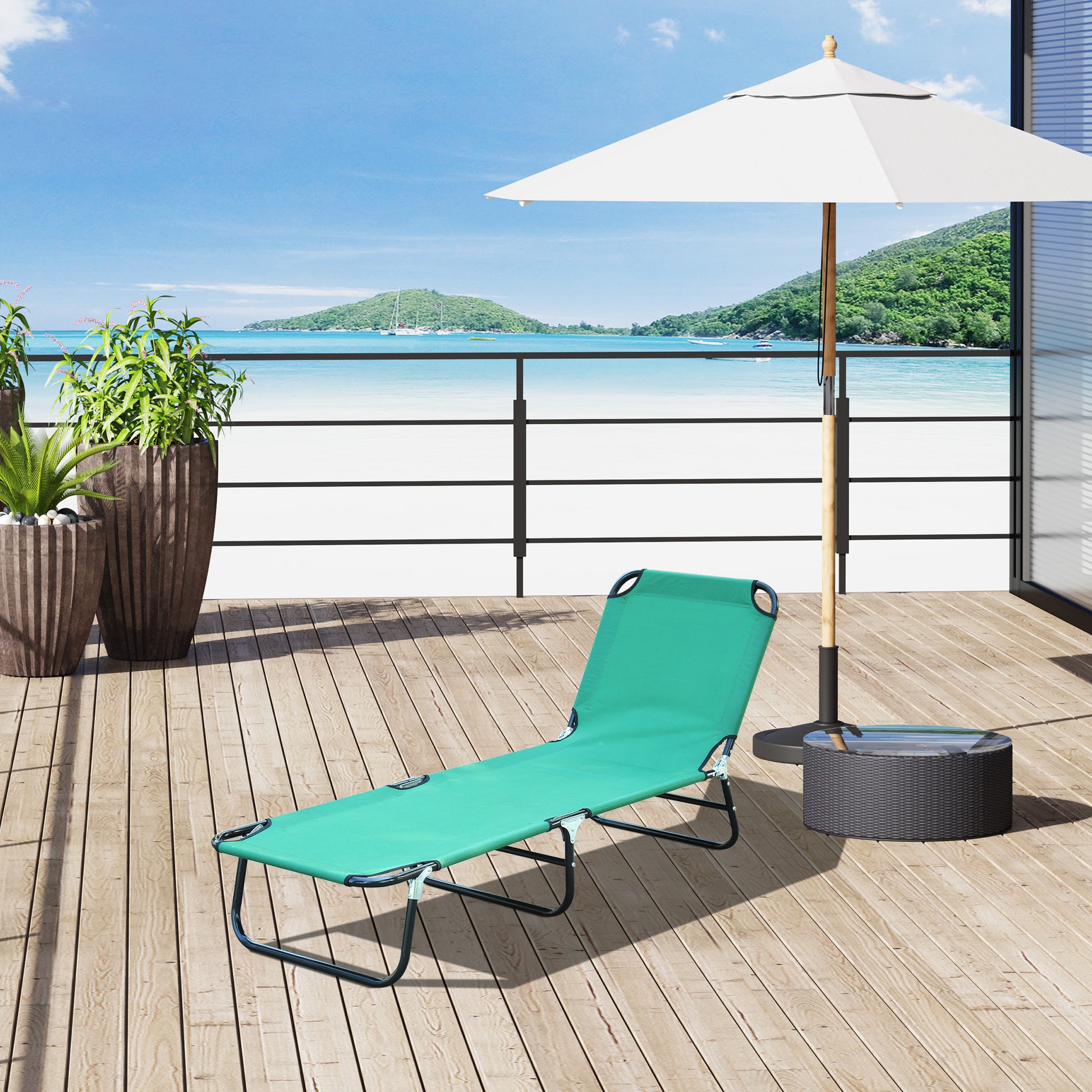 Sun Lounger, Folding Chaise Lounge, Reclining Sunbed in Oxford Fabric, Outdoor Garden Sun Lounger for Beach, Relaxing, Camping, Pool, Terrace, 188 x 56 x 28 cm, Dark Green