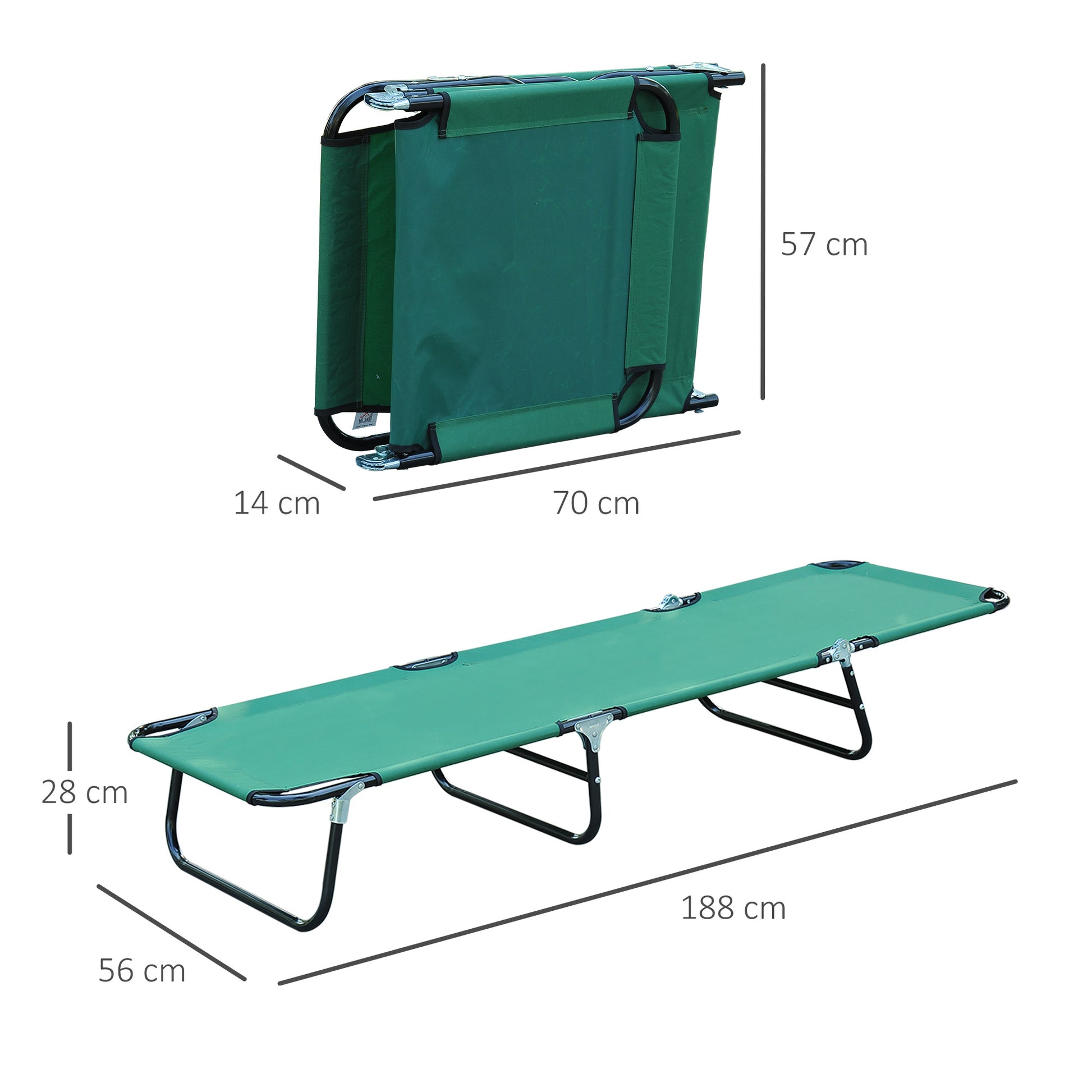 Sun Lounger, Folding Chaise Lounge, Reclining Sunbed in Oxford Fabric, Outdoor Garden Sun Lounger for Beach, Relaxing, Camping, Pool, Terrace, 188 x 56 x 28 cm, Dark Green