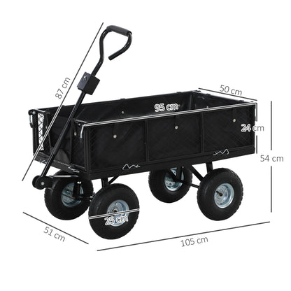 Garden Wagon 300 kg Capacity Transport Cart with Air Tires, Removable Cover Handle Wheels Front Axle Wagon Handcart Garden Cart 114 L Utility Cart for Home Garden Black