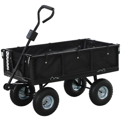 Garden Wagon 300 kg Capacity Transport Cart with Air Tires, Removable Cover Handle Wheels Front Axle Wagon Handcart Garden Cart 114 L Utility Cart for Home Garden Black