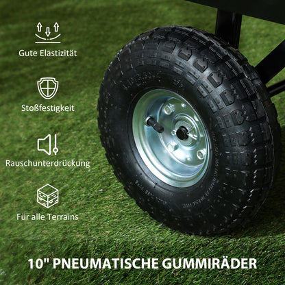 Garden Wagon 300 kg Capacity Transport Cart with Air Tires, Removable Cover Handle Wheels Front Axle Wagon Handcart Garden Cart 114 L Utility Cart for Home Garden Black