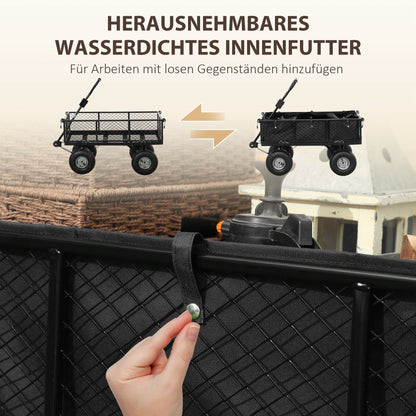Garden Wagon 300 kg Capacity Transport Cart with Air Tires, Removable Cover Handle Wheels Front Axle Wagon Handcart Garden Cart 114 L Utility Cart for Home Garden Black