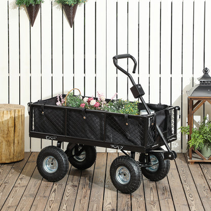 Garden Wagon 300 kg Capacity Transport Cart with Air Tires, Removable Cover Handle Wheels Front Axle Wagon Handcart Garden Cart 114 L Utility Cart for Home Garden Black